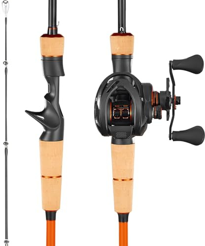 VEVOR Set Canna da Pesca per Destrimani e Mulinello, Resistenza dell'Asta Media, Canna in Fibra di Carbonio da 2 m IM7, con Cuscinetti a Sfera e Impugnatura in Sughero, per Acqua Salata e Dolce