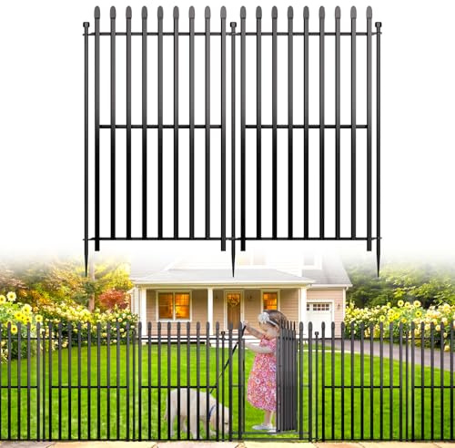 Kingido 10 Panels No Dig Decorative Garden Fence with Gate, 101 cm (H) x 671 cm (L) Rustproof Metal Temporary Fencing, Outdoor Animal Barrier Dog Fence for Yard, Patio, Border, Flower Bed & Landscape