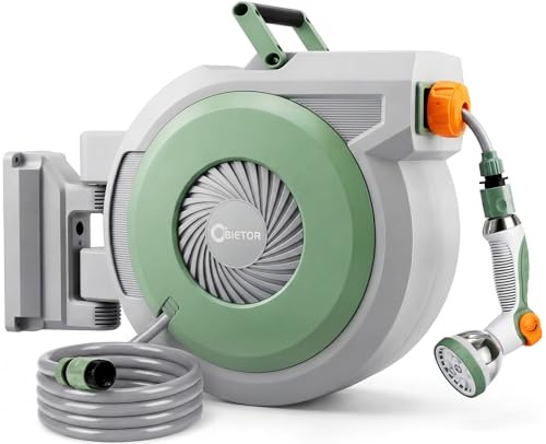 Bietor Schlauchtrommel Wasser40m + 2m, 180° Schwenkbar Wand-Schlauchbox, Automatischer Gartenschlauch trommel mit 10-Funktionen Gartenbrause für Gießen Autowaschen