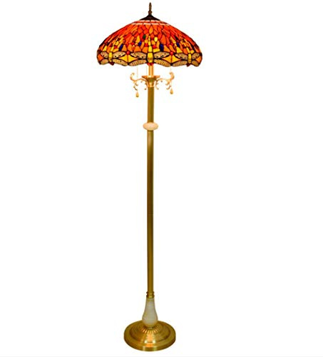 YHdtUO 16-Inch Vintage Tiffany Style Dragonfly Floor Lamp Stained Glass Uplighter for Living Room & Bedroom Decorative Standing Light with Jade Accent E27 40W,18inch
