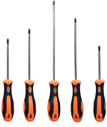 Juego de destornilladores Phillips con puntas magnéticas, 5 x 75 mm, 6 x 100 mm, 6 x 125 mm, 6 x 150 mm, 6 x 200 mm, agarre ergonómico suave de destornilladores Phillips estándar y de precisión.