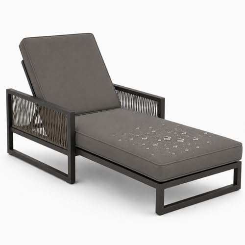 AZMAHT Auflage für Sonnenliege Wetterfest, Gartenliegen-Auflage mit 50D Schaumstoff, Wasserabweisendes Polyester, Polster für Liegestuhl Terrasse (Nur Auflage),Grau,203x66x8cm
