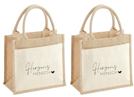 WZHHDM Jutetasche, 2 Stück Jute Beutel Mit Aufdruck, 22x14x26CM Jutetasche Personalisiert Klein Nachhaltige mit Spruch Beste Freundin Geschenke Geschenk