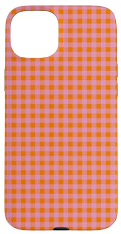 Custodia per iPhone 15 Plus Rosa Arancione Mini Gingham Carino Piccolo Check Cottagecore Preppy