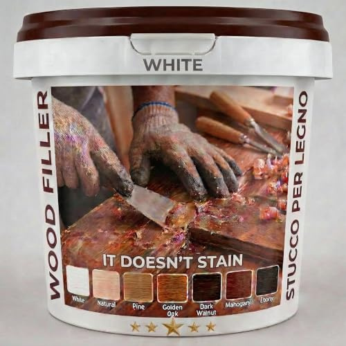Masilla para madera profesional, 500 g, relleno en pasta lista para usar con agua, secado rápido, para interiores, ideal para parqué, muebles, puertas, marcos y paredes, alta adherencia (blanco)