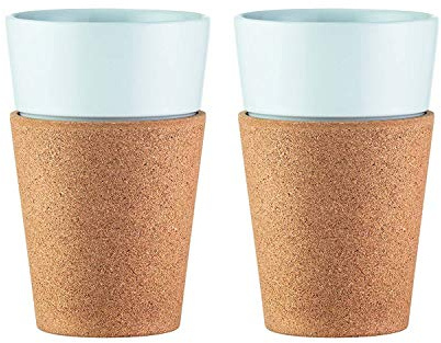 Bodum 11582-109 Bistro Tassen- Set 2 Stück, Porzellan, Kork/Weiß, 0.3 L, 8.7 x 6.4 x 10 cm, 2 Einheiten