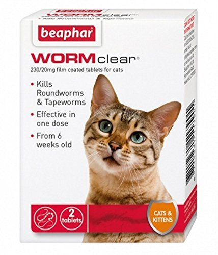 Beaph-ar WORMclear Cat Kitten Wormer kills Roundworm Tapeworm Vet Strength Tablet … (2 Tablets)