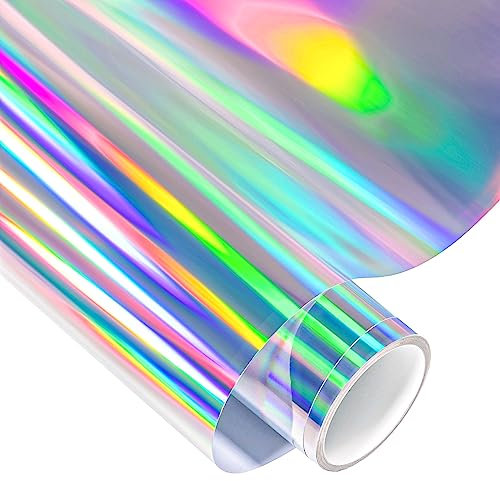 VINYL FROG Holographic Chrome Craft Adhesive Vinyl Roll Holographic Spectrum Silver Rainbow Vinyl 30.5x155cm with Cameo and Cutters for Decoration