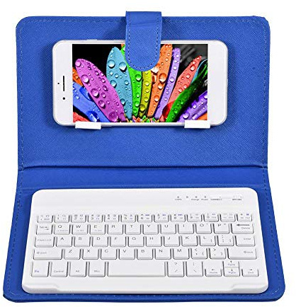 Topiky Telefon Universal Wireless Bluetooth Tastatur, Flip Magnetic Leather Travel Tragetasche mit Ständer für 4,5inch - 6,8inch für für Android-Telefone(blau)