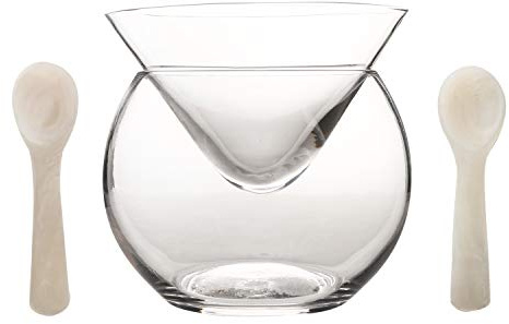DUEBEL Kaviar Kühllerheber Set plus 2 Stück Perlmutt-Löffel Kaviar 8cm - Universal Martini, Wein, Likör, Cocktailkühler