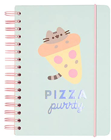 Grupo Erik Pusheen Foodie Notizbuch A5 Journal Tagebuch Merch Geschenke | Reisetagebuch Dotted Hologramm Cover Ringbuch Mädchen und Jungen Einschulung - Notizblock A5 14,8 × 21,0 cm
