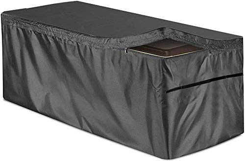 Housse de rangement de jardin imperméable avec couvercle à fermeture éclair et aérations - Protection robuste pour meubles de terrasse, banc, résistant aux UV et à la poussière (123 x 62 x 55 cm)