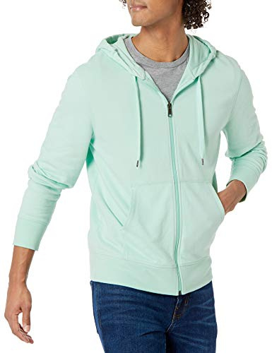 Amazon Essentials Sweat-Shirt à Capuche Léger en Tissu Éponge Entièrement Zippé, Coupe Confortable Homme, Vert Menthe, L