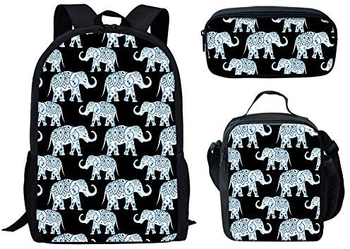 Binienty 3-in-1-Rucksack mit Lunchtasche und Federmäppchen für Kinder, Jungen, Mädchen, Schulschulranzen, Indischer Elefant, Einheitsgröße,