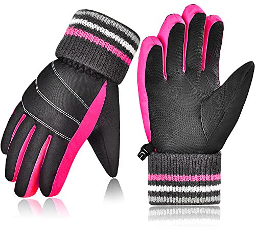Guantes de invierno cálidos para niños, guantes de ciclismo, impermeables, guantes de esquí, manga larga, resistentes al viento, antideslizantes, para niños y niñas, deportes al aire libre, snowboard