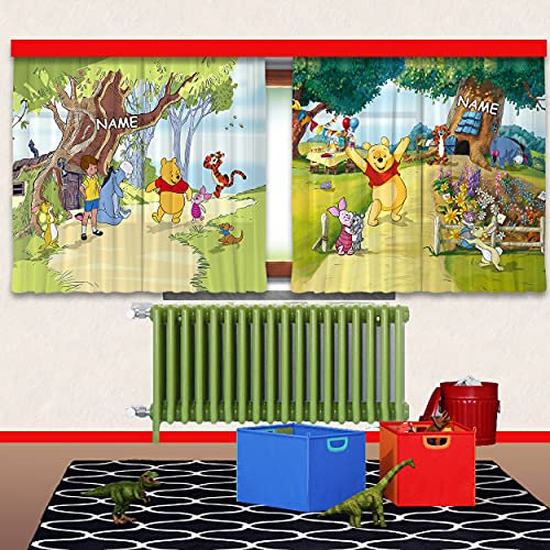 alles-meine.de GmbH 4 TLG. Set Fertigschal - Vorhang/fertig Gardine - - Winnie Pooh - inkl. Name - 2X - 90 * 160 cm lang - Blickdicht - Kräuselband - leichte Verdunklung - Fe..