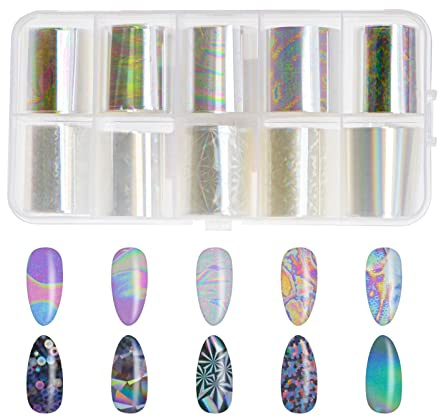 ECSiNG 10 Rollen Set Maniküre Holografisch Nagelfolie Transferfolie Glänzend Aufkleber Abziehbilder Nagel Kunst DIY Dekoration Weiß Perle Farbe Stil A