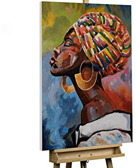 KunstLoft Leinwandbild | 100% HANDGEMALT | 70x100cm | Gemälde 'Head Up' | Frau | Bunt Braun | Wandbild Wohnzimmer