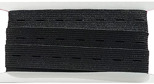 10M Goma Elástica con Ojales 10 Metros x 20mm de Ancho, Cinta Elástica con Ojales, Goma Elástica de Costura, Cinta Elástica Para Coser Negro, (332, 20mm X 10M)