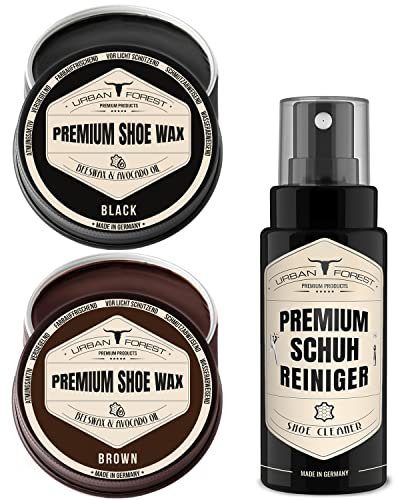URBAN FOREST Cura delle scarpe 3er SPARSET Crema per scarpe nera + cera per scarpe marrone + detergente per scarpe come set per la cura della pelle e la pulizia delle scarpe per pelle e similpelle