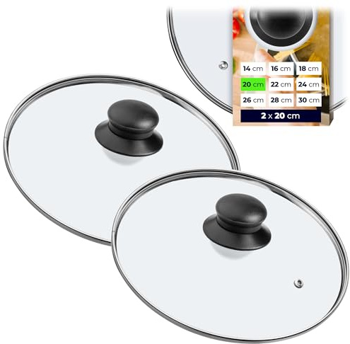 KADAX 2er Set Glasdeckel, Topfdeckel Ø20 cm, hitzebeständig, mit Griff, Universaldeckel für Töpfe und Pfannen, hält Wärme und reduziert Spritzer
