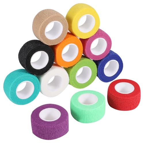 12 Rollen Selbstklebender Verband, 2,5cmx4,5m Selbsthaftende Bandage Elastische Fixierbinde Haftbandage Selbstklebend fürSport Hand Arm Fuß Gelenk Finger(Bunt)