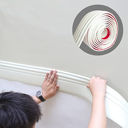 Upgraded Hardened Baseboard Trim | Peel and Stick Self-Adhesive Design Vinyl Wall Base | Caulk and Trim Strips for Floor, Chair Rail and More, 5m x 98mm