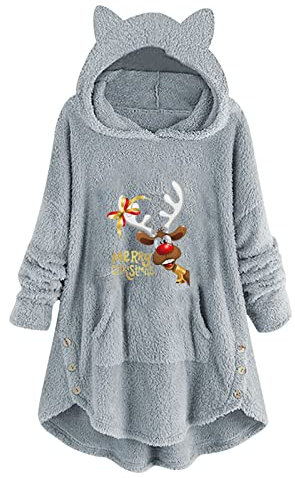 Susenstone Sweats À Capuche De Noël Femmes Drôle Père Noël À Capuche Couverture Sherpa Polaire Moelleux Chaud Noël Pull À Capuche Belle Oreille De Chat Pull Sweats De Noël Dames Filles