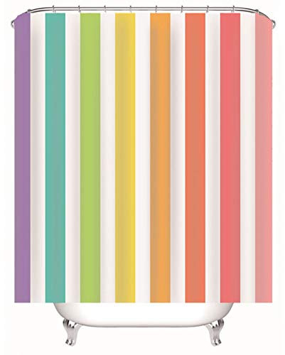 EHOMERY Duschvorhangclipse Duschrollo Zum Klemmen Vertikale Streifen Polyester Weiß Rostfreie Ösen Und 12 Hakenringe, 120X180Cm