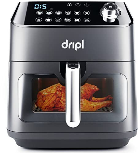 Dripl Heißluftfritteuse 5,7L, XXL Fritteuse mit LCD Touchscreen, AirFryer mit 12 Programmen, Kompakte Heissluftfriteuse mit Digitalem Display, Energieeinsparung, Vorheizen & Warmhalten, ohne Öl