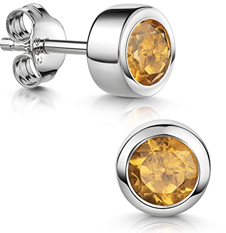 Edelstein Ohrstecker 925 Sterling Silber rund Ø 7mm grün blau orange SO-492 | Ohrringe Stecker mit Stein incl Schmuck Box von MATERIA by Matthias Wagner