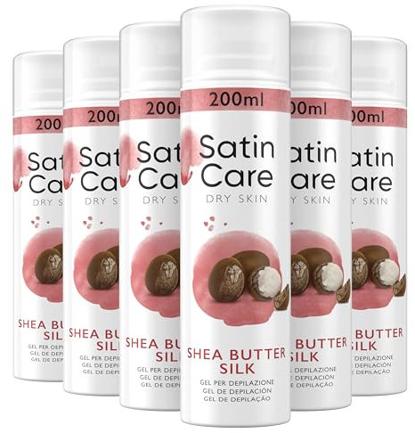 Satin Care, GEL BURRO DI KARITÈ PURO, DEPILAZIONE DONNA, Idratazione Profonda, PER PELLI SENSIBILI, 6 Pezzi da 200 ml Ognuno