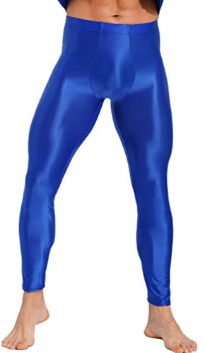 Jugaoge Herren Glänzend Funktionshose Thermo-Unterwäsche Slim Fit Stretch Lange Unterhose Long Johns Herbst Winter Leggings Tights Blau M