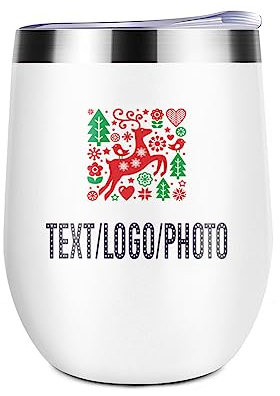 Miujonvy Weinglas Tumbler mit Deckel Fügen Sie Bild/Text/Logo Doppelwand Vakuum Edelstahl Reisebecher für Wein Rotweiß