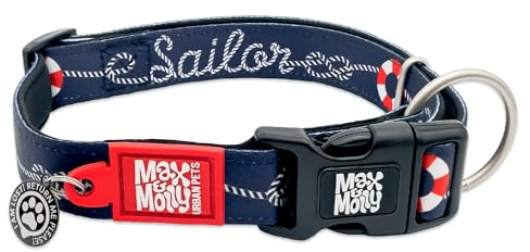 Max & Molly Urban Pets Hundehalsband aus weichem Neopren,mit Smart ID Gotcha! QR Haustier-Sicherheitsmarke, langlebig, wasserdicht, geruchlos, maschinenwaschbar, Halsband für Hunde, Matrosenmuster, S