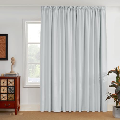 PONY DANCE Wohnzimmer Gardine mit Kräuselband Weiß 1 Stück Vorhang | Blickdicht, H 220 x B 300 cm, Grau-weiß, Thermogardinen Hitzeschutz, für Große Fenster, Verdunklungsvorhänge, für Schienen