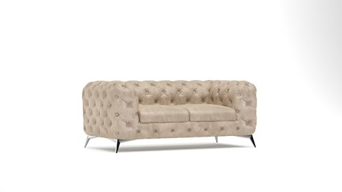 S-Style Möbel Erio Sofa 2-Sitzer Chesterfield-Sofa für Wohnzimmer Freistehende Polster Sofas & Couches Couchgarnitur Mit Silbernen Metallfüßen Beige 185 x 100 x 75 cm