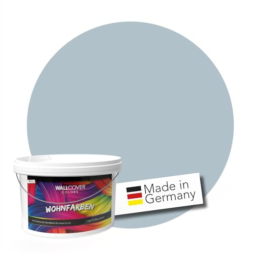 WALLCOVER hochwertige Wandfarbe für Innen | Taubenblau | 1L für 8m² | Hochdeckende Innenfarbe Matt (Klasse 1) | Profi Qualität aus Deutschland