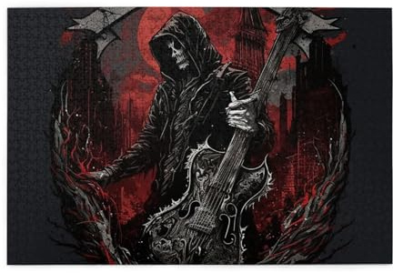 HERRECX 1000 Piece Jigsaw Puzzle Sickle Grim Reaper Rock Music Gothic Death Dark Wood Puzzle for Adults Teens Family Game Educational Toys Gifts