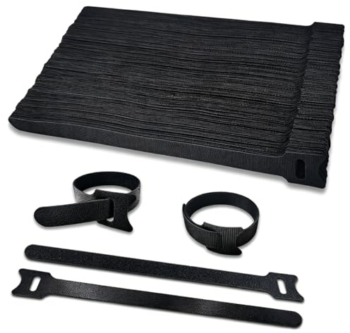 100 pcs Reusable Cable Ties, Black Reusable Fastening Cable Straps, 150 x 12 mm Hook and Loop Securing Strap for Home Office, Office, and Garden