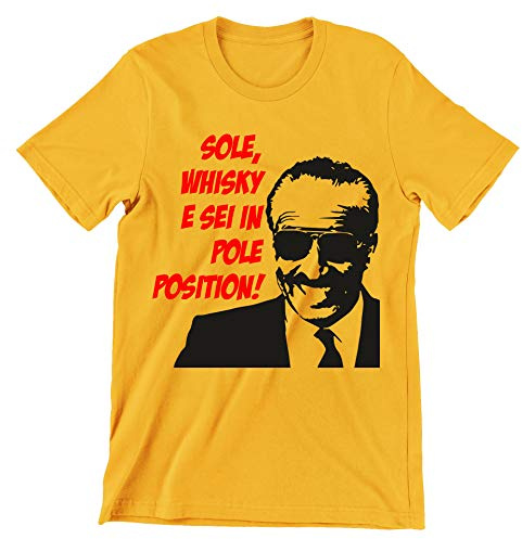 Incidiamo T-Shirt Uomo Film Cult Sole Whisky e Sei in Pole Position - cumenda - Film Cult Italiani - Maglietta Manica Corta Gialla Taglia M
