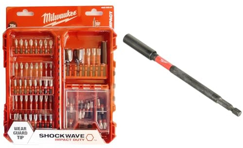 Milwaukee SHOCKWAVE - 75-teiliges - schlagfestes Bit Set Impact Duty 4932492008 Bitsatz & Magnetbithalter 48324511 1/4 - 152 mm Hex Shockwave, 1 Stück