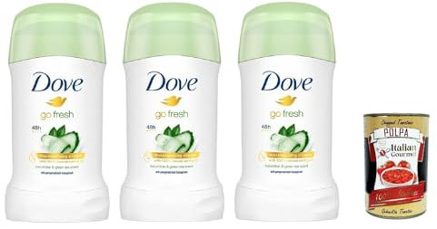 Dove Déodorant en stick au concombre et au thé vert avec crème hydratante, déodorant 48h – 3 x 40 ml + Italian Gourmet polpa 400 g