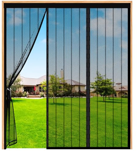 Double Door Magnetic Fly Screens for Doors -240(80/80/80) x190cm Double Door Screen Curtain, Powerful Magnets, Full Frame Hook and Loop for Patio Door, Sliding Door, Double Door, French Door