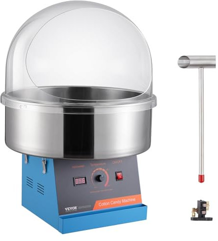 VEVOR Machine à Barbe à Papa Électrique 1000 W, Appareil à Barbe à Papa Commercial avec Couvercle Bleu, Bol en Acier Inoxydable, Cuillère à Sucre, Parfait pour Faire Bonbons Fêtes Anniversaires