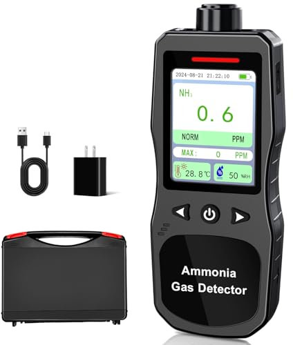 ZYKYCX Portable Ammonia Gas Detector, 0-200 PPM Rechargeable Ammonia Gas Monitor, Digital Air Quality NH3 Gas Meter with Temperature Humidity Tester for Farm, Poultry, Pig & Livestock