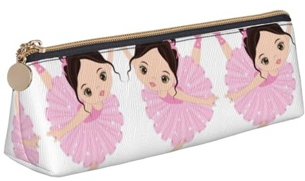 OKFSTY Little Ballerina Dancing Girl Classic Triangular Design Portable Leather Pencil Case with Large Storage Capacity Pencil Pouch