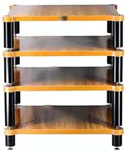 GWWBD HiFi-Regal mit 4 Ebenen, AV-Regal, Massivholz, Audio-Rack, Lautsprecherständer (Größe: 60 x 78 x 48 cm, Farbe: Holzfarbe)