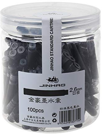 Jinhao - Cartucce per penna stilografica, 100 pezzi, 2,6 mm, colore: nero e blu