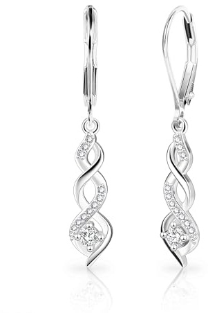 Sterling Silver Drop Dangle Earrings for Women Cubic Zirconia Hanging Dangle Earrings Long Infinity Drop Earring Leverback CZ Earing for Jewelry Gifts